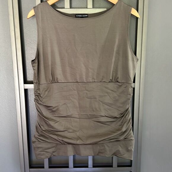A'nue Ligne taupe ruched Neck top sleeveless stretch fabric size L1 - Picture 1 of 4